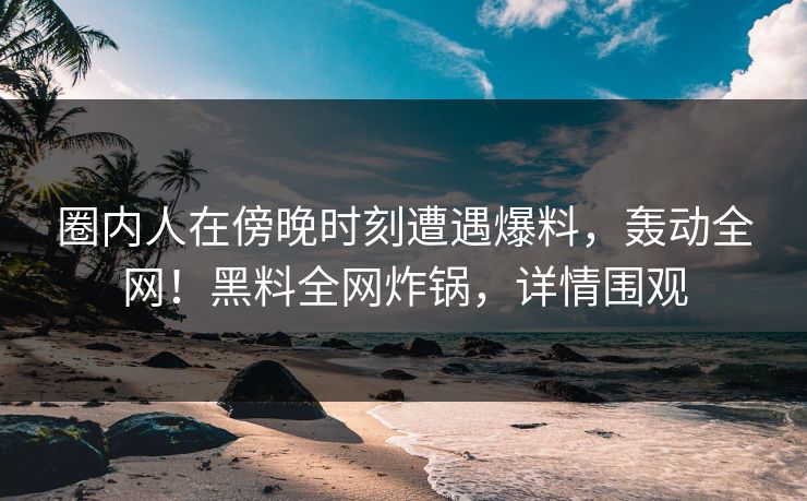 圈内人在傍晚时刻遭遇爆料，轰动全网！黑料全网炸锅，详情围观
