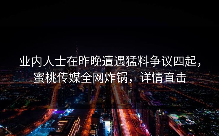 业内人士在昨晚遭遇猛料争议四起，蜜桃传媒全网炸锅，详情直击